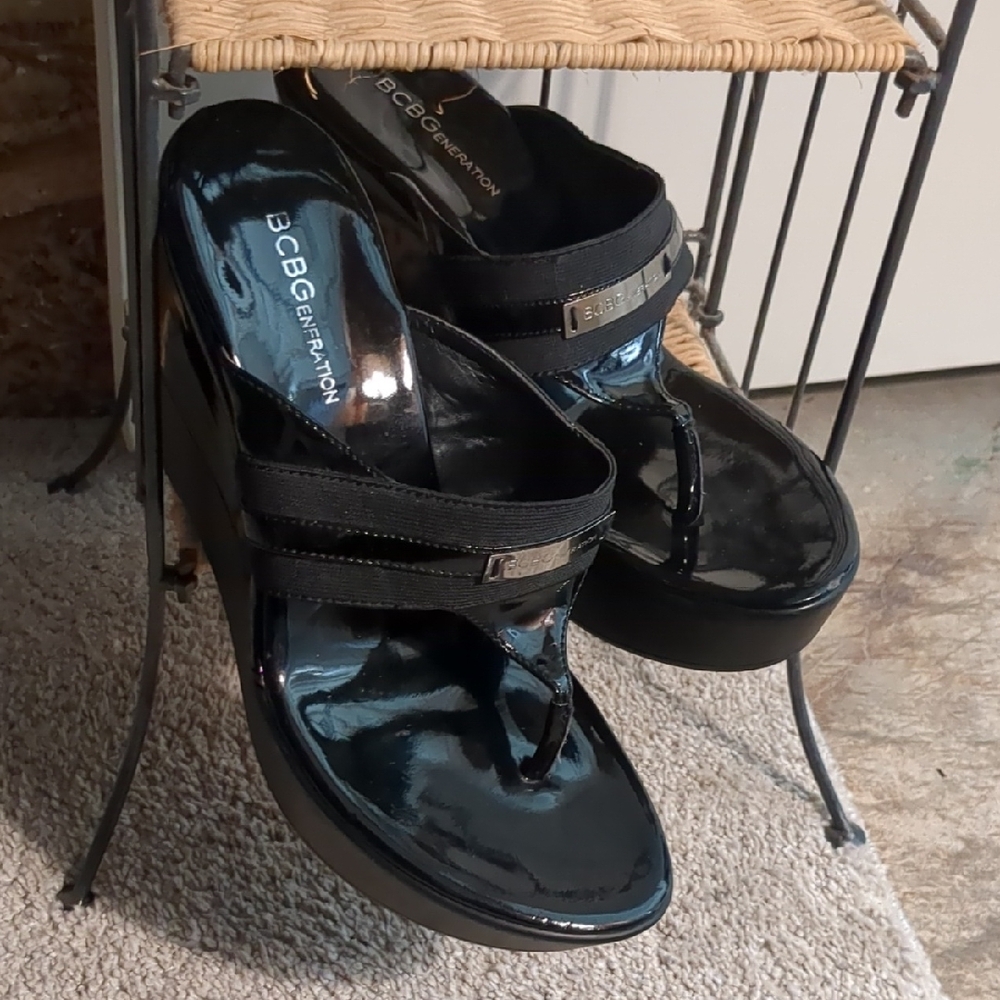 BCBGeneration Black Wedge Sandals